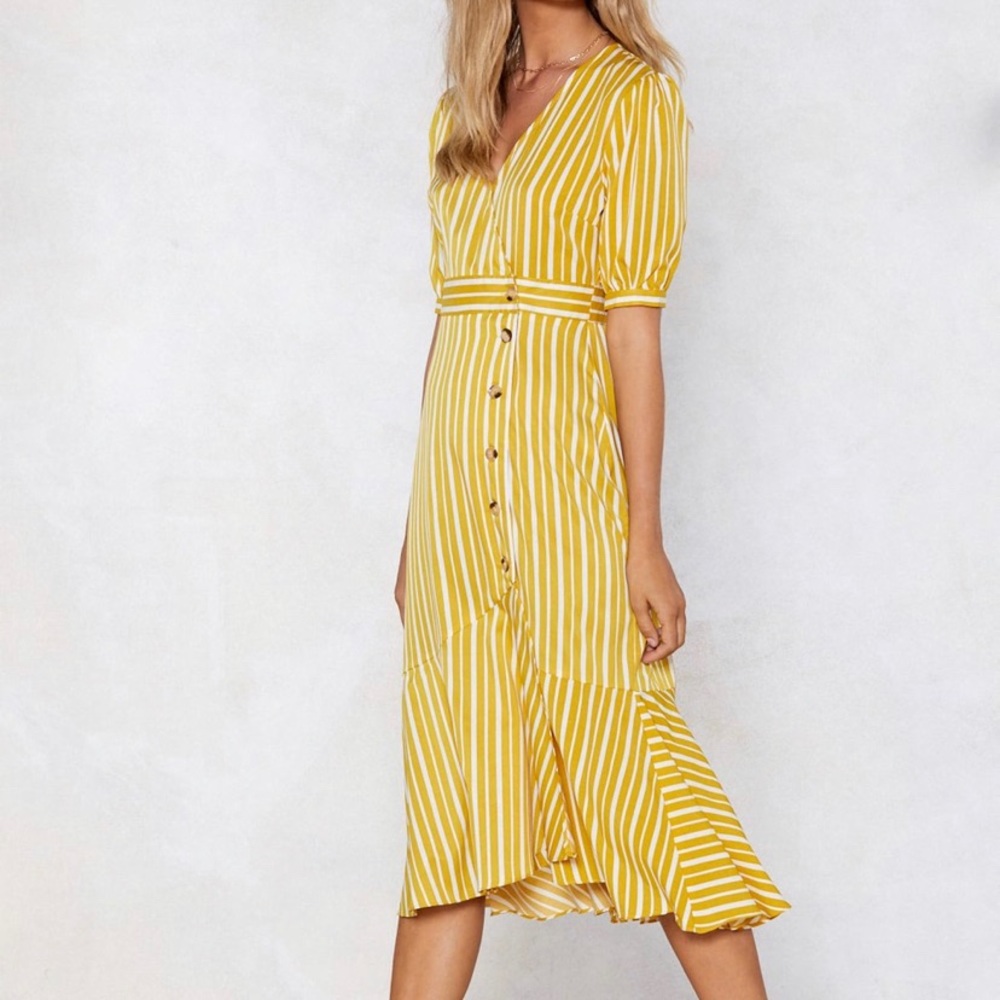 Nasty gal yellow & white striped midi dress